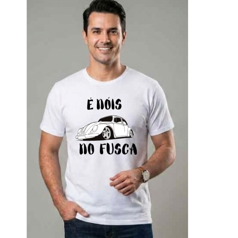 Camiseta Masculina "É Nóis No Fusca" - Estampa Carro Clássico Relíquia Poliéster Premium