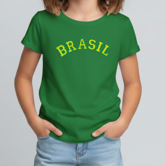 Camiseta Infantil Menina Estampada Brasil HEXA 100% algodão Seleção Brasileira Copa Mundo 2 ao 14