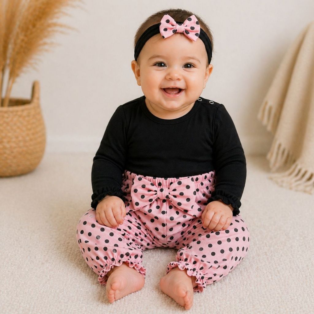 Conjunto Infantil Feminino Manga Longa Menina Micaela 3 Peças Algodão Confortável Roupa Bebê P ao G