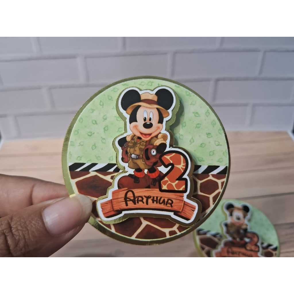 Aplique 3D para Esfera Mickey Safari | Lembrancinhas | Personalizado Festa Infantil