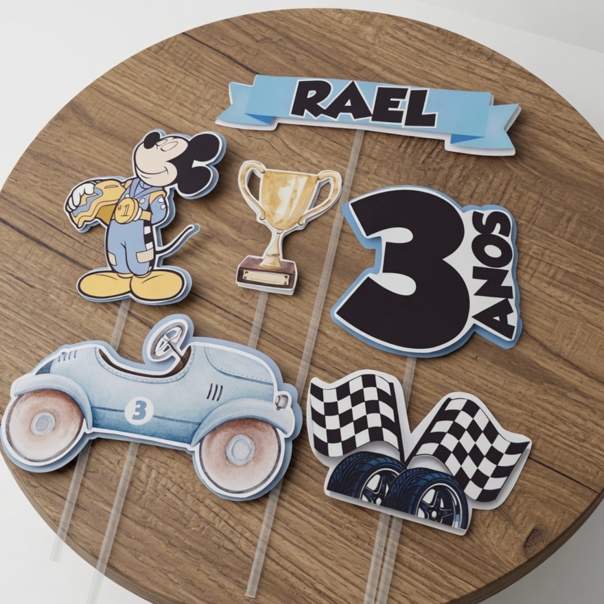 Topo de Bolo Mickey Piloto Personalizado para Mesversário e Aniversário Infantil Festa Infantil