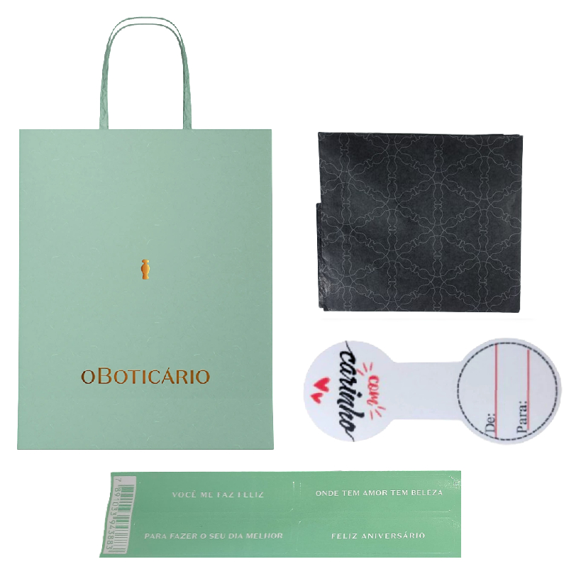 Kit Presente oBoticário Completo (Sacola + Papel Seda + Etiqueta + Cart de Adesivos)