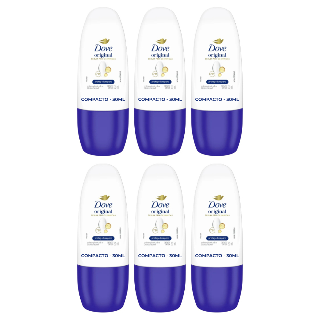 Kit 06un Desodorante Antitranspirante Roll-On Compacto Dove Original 30ml