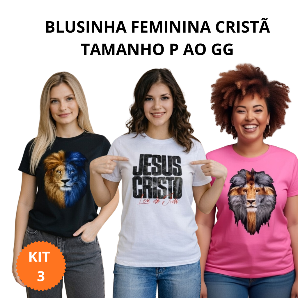 Kit 3 Blusas Femininas Estampadas Cristã Conforto e Estilo P ao GG Cores e Estampas Variadas