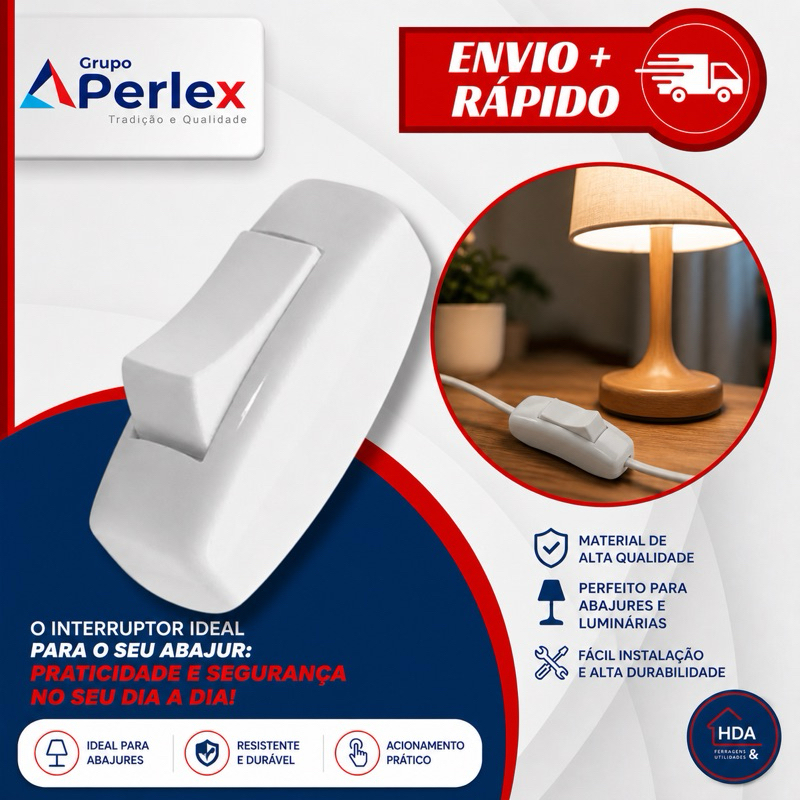 Interruptor Para Abajur Branco Simples Meio Cordão - Perlex