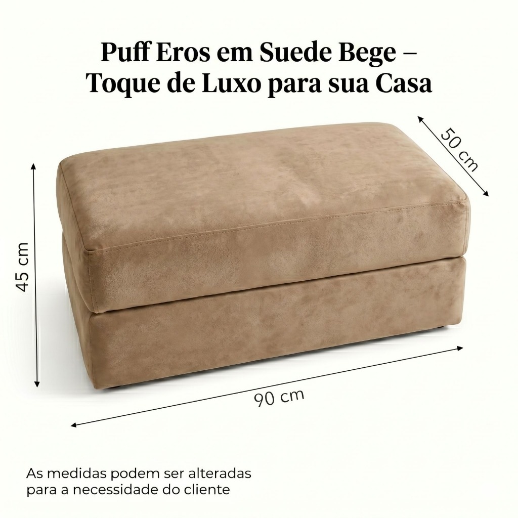 Puff Eros Suede Bege 90cm Grande | Puff Sala Moderno Confortável