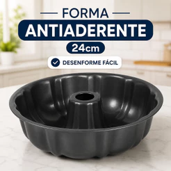 Forma de Bolo Antiaderente 24cm com Furo Central Desenforme Fácil Ideal para Pudim, Bolos e Tortas