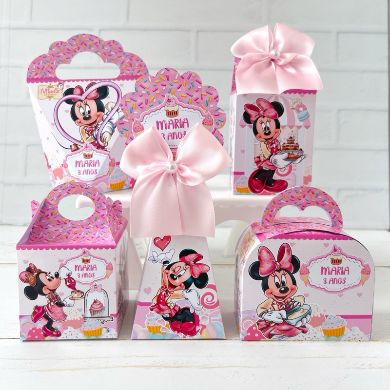 Kit Caixinhas Personalizadas Pegue e Monte MINNIE CONFEITARIA Festa Infantil Aniversário Lembrancinha Mimos Decoração