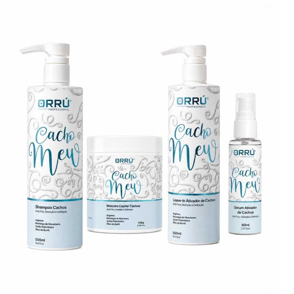Kit para Cachos CACHO MEW Shampoo 500ml + Máscara 500g + Leave in Ativador de Cachos 500ml + Sérum 60ml