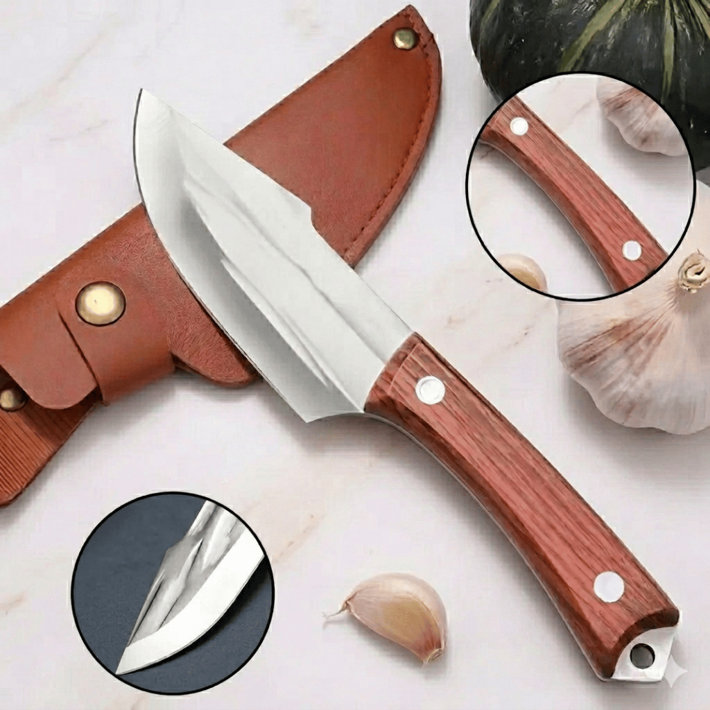 Faca de Desossa Profissional Forjada Artesanal com Bainha – Cutelo Rústico para Churrasco e Cozinha