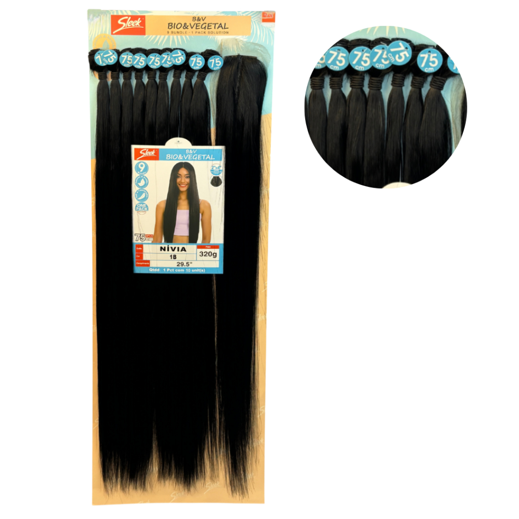 Cabelo Liso Sleek Nivia Bio Vegetal Pacotão Volume 320g + Closure Human Hair