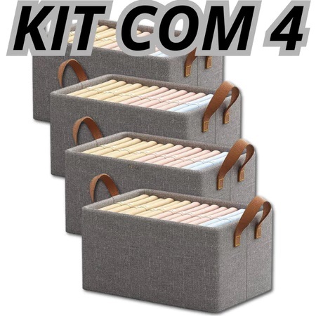 Kit 2/3/4/6 Cesto Caixa Organizador de Guarda Roupas Reforçado para Armazenar Multiuso Rígido