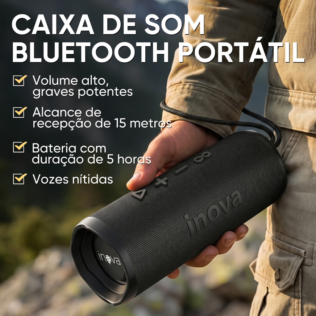 Imagem INOVA Caixa De Som Bluetooth Tws Estéreo Alta Hifi Longa Duração IPX6 Speaker Portátil Som Potente Casa Caixa Som