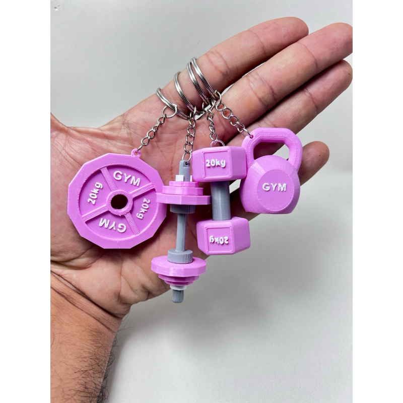 Kit Chaveiros Academia 3D Personalizado – Halter, Kettlebell, Barra e Anilha | Presente Fitness