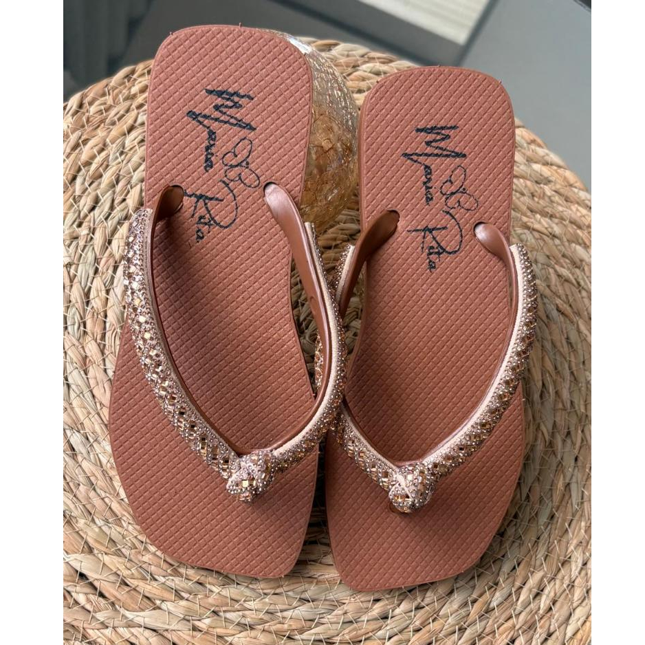 Chinelo Feminino De Dedo Com Cordão De Strass Grosso  Bico Quadrado Confortavel G MR