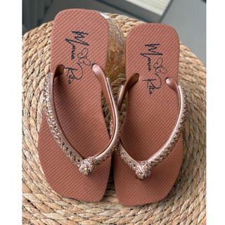 Chinelo Feminino De Dedo Com Cordão De Strass Grosso  Bico Quadrado Confortavel G MR