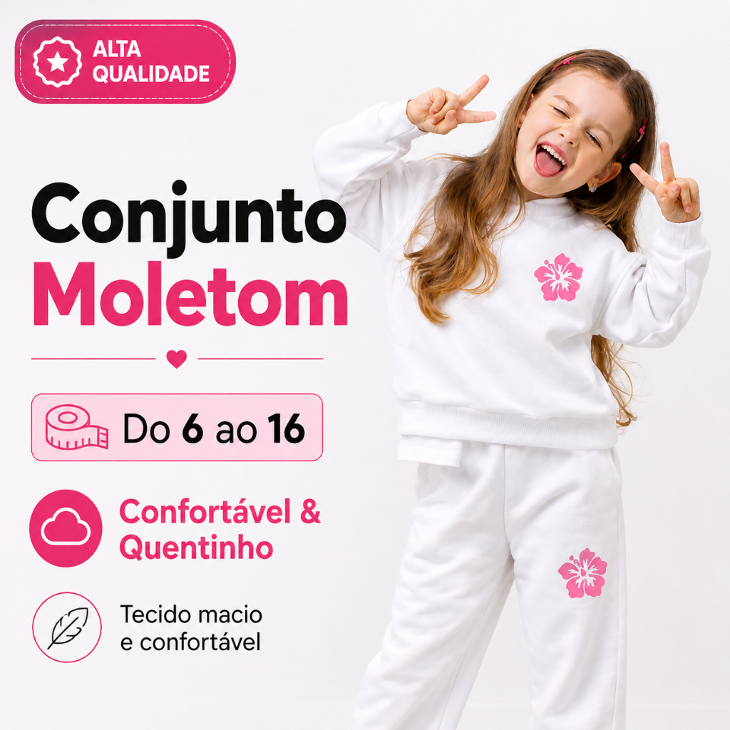 Conjunto Moletom Infantil Canguru Floral com Capuz Quentinho e Confortável