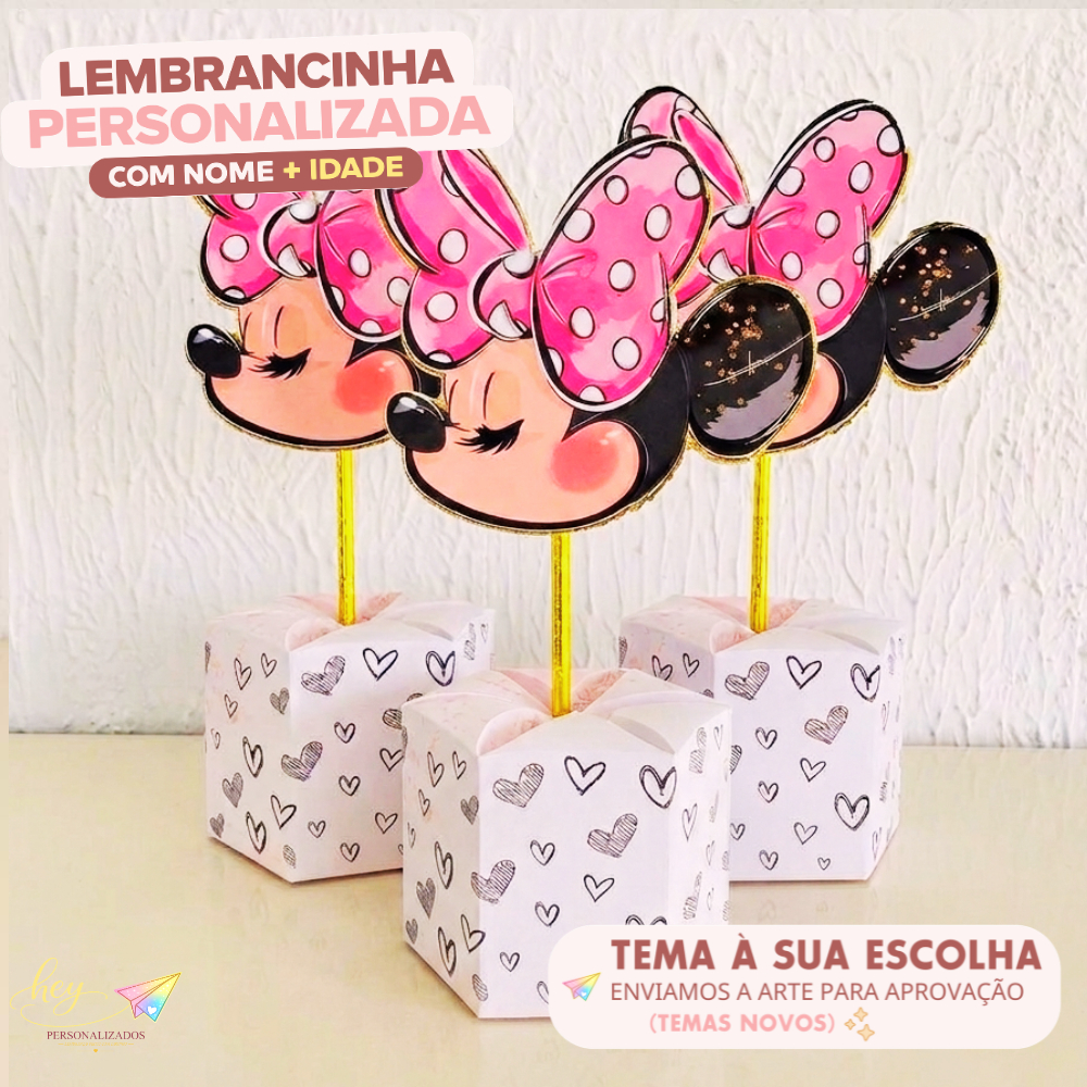 Centro de mesa Minnie rosa | Arranjo de mesa | Enfeite de mesa | Cachepô | Lembrancinha | Festa Infantil