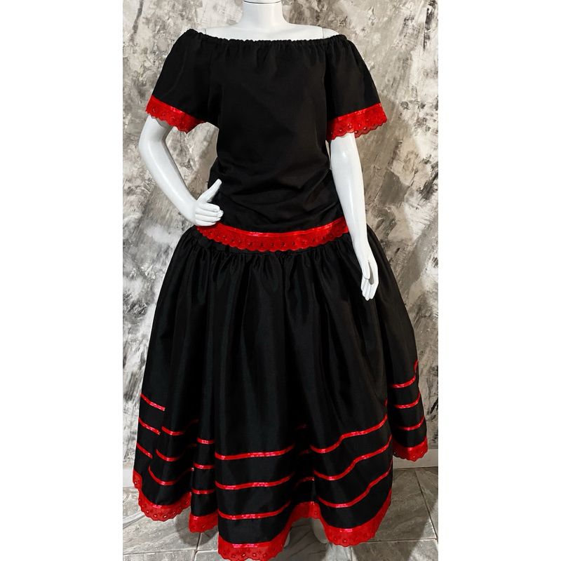 Conjunto Pombagira Saia e Bata Preto e Vermelho Umbanda Candomblé Esquerda Maria Padilha/Cigana/Sete Saias/Rainha