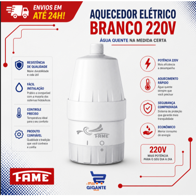 Aquecedor Elétrico Para Pias Lavatórios e Banheiros Fame Branco 220V