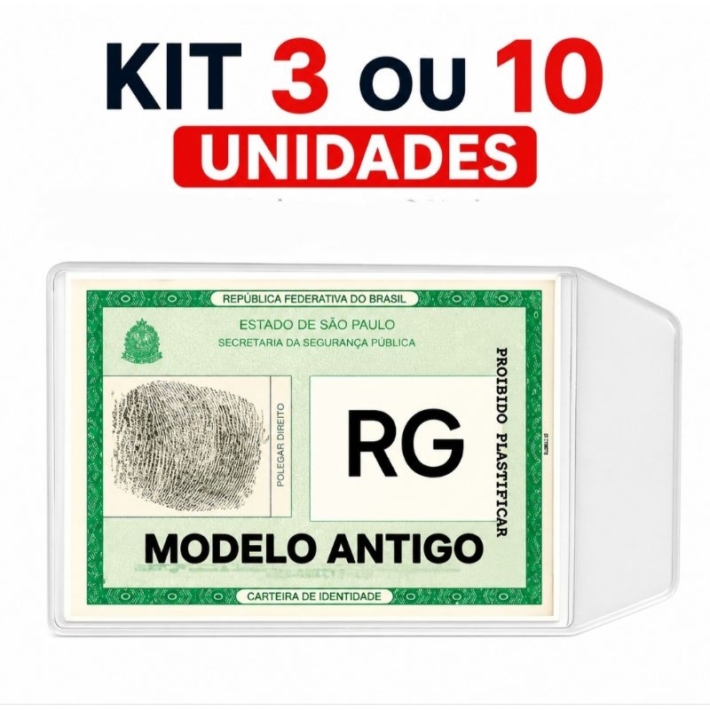 CAPINHA PLÁSTICA PROTETORA PARA DOCUMENTOS RG, CPF, TÍTILO DE ELEITOR KIT COM 3/10