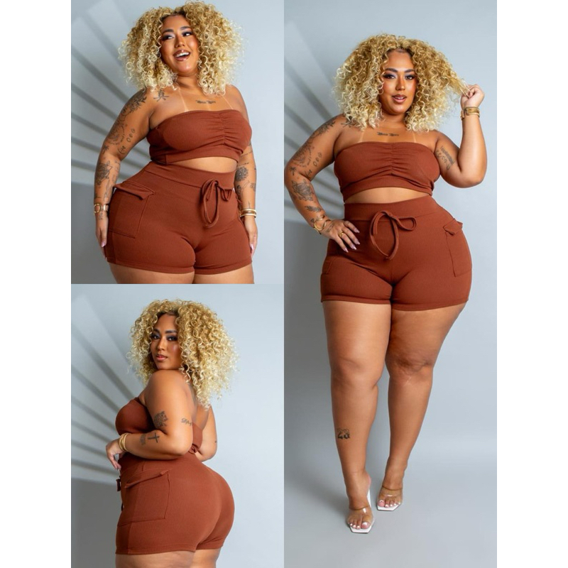 Conjunto Gaby - MIDSIZE veste do 44 ao 52 podendo vestir mais | conjunto de Cropped e Short Plus Size