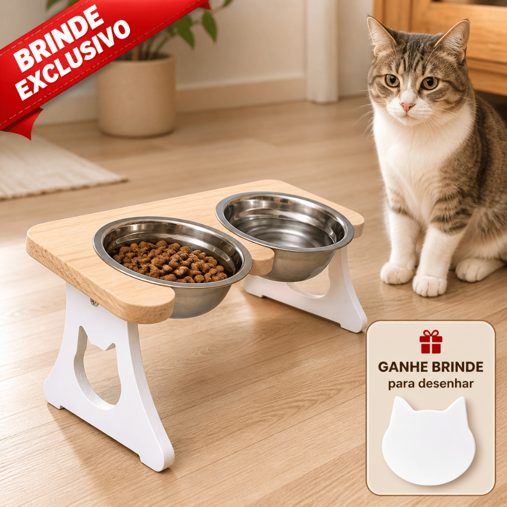 Comedouro Bebedouro Duplo Pet Elevado Cachorro e Gato