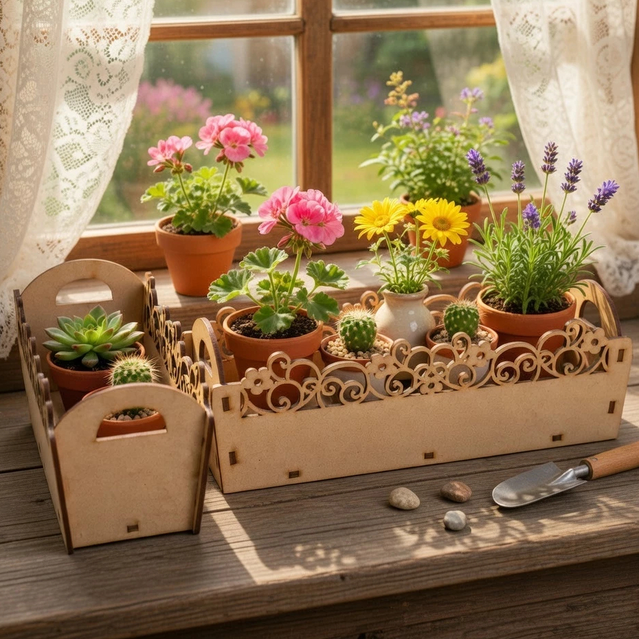 Kit 2 Cestinha Mini Floreira Mdf Cru Decoração Jardim Cachepo Flores