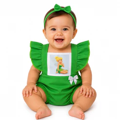 Body Bebê Menina Verde Tema Fada Luxo com Laço e Babado