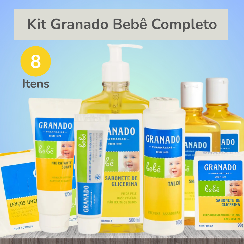 Granado Bebê Tradicional Kit Presente 8 Produtos Higiene Infantil Banho Cheirinho Suave Maternidade