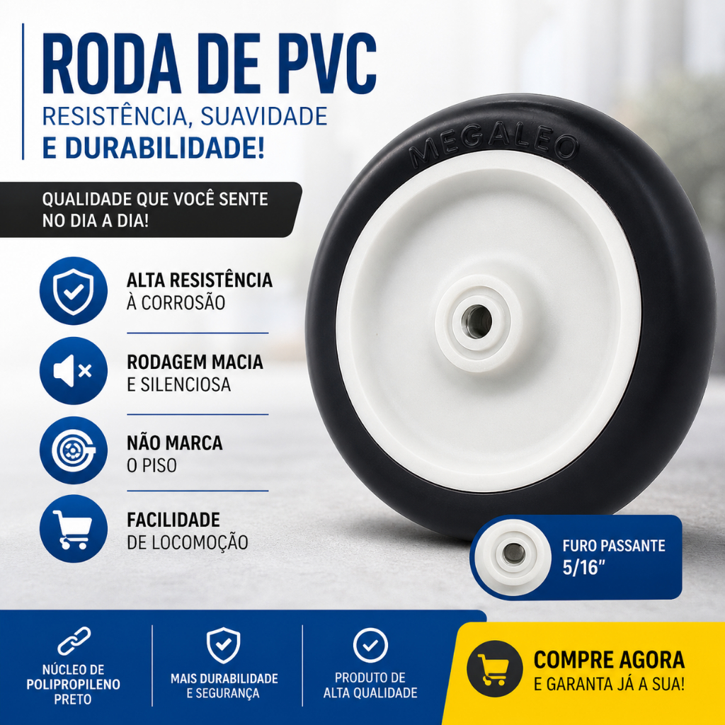Kit 4 Rodas 4 Polegadas 412 para Carrinho Supermercado Furo Passante 5/16 Alta Resistência