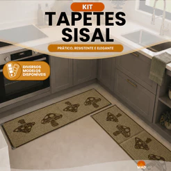 Kit 2 Tapetes Passadeira Sisal Lancer 150x50cm Antiderrapante