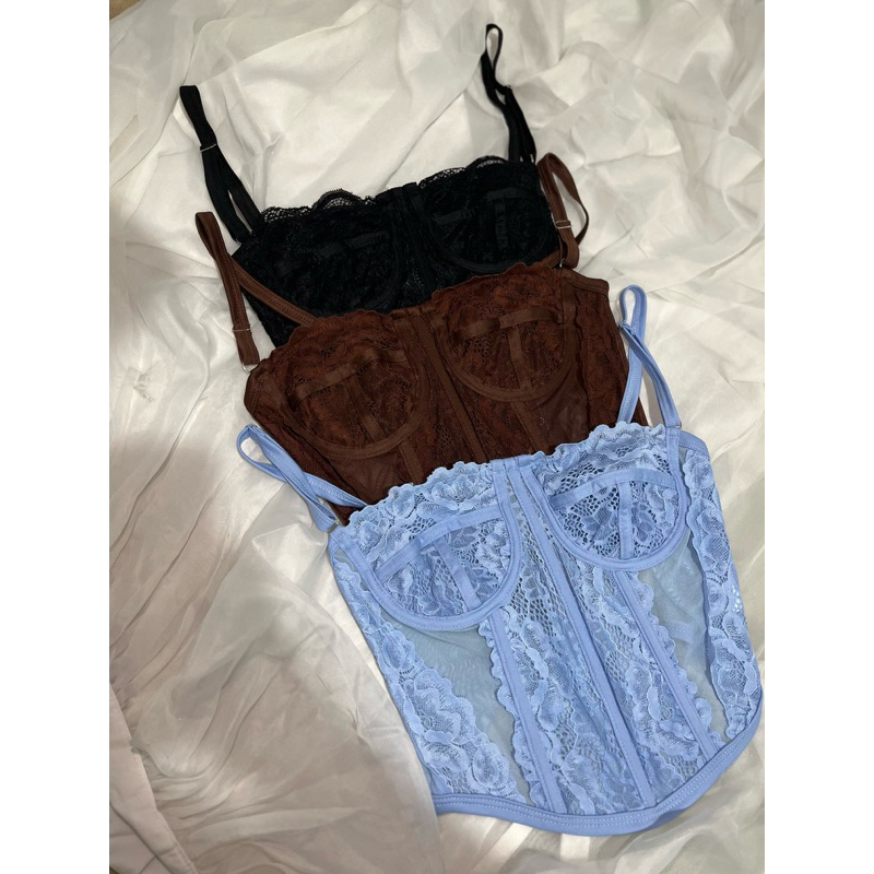 Cropped Corselet Renda Feminino - Corset Alça Finas Regulagem Cropete sensual