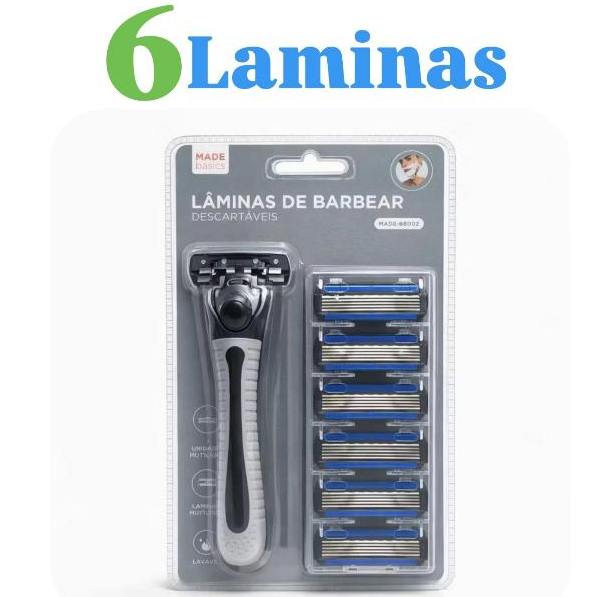 Aparelho De Barbear 6 Refil com 6 Lâminas de barbear Descateveis alto desempenho