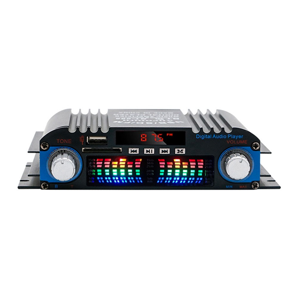 Amplificador de Áudio 4 Canais 60Wx4 Bluetooth 5.0 USB SD FM Controle Remoto Espectro LED Carro Casa Exterior