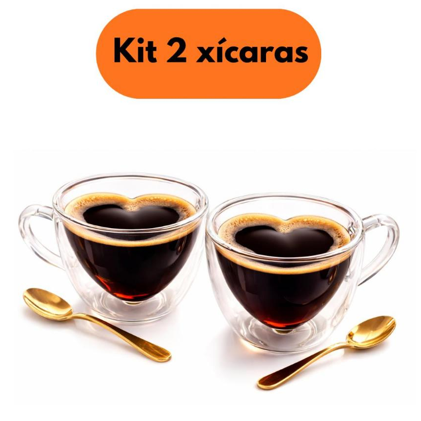 Kit Xicara de Café Com Formato Em Coração Vidro Com Alça 70ml