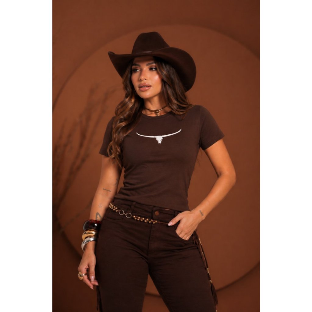 Camiseta Feminina Country Boi Longhorn Texas Rodeio Festa Peão 100% Algodão