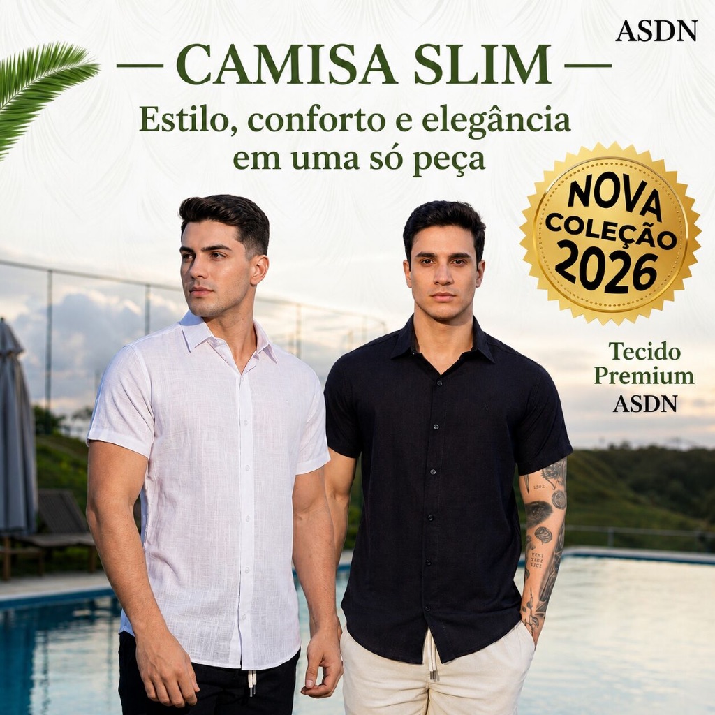 Camisa Masculina Social Manga Curta Linho Preta Premium Slim Fit Verão Moda Luxo