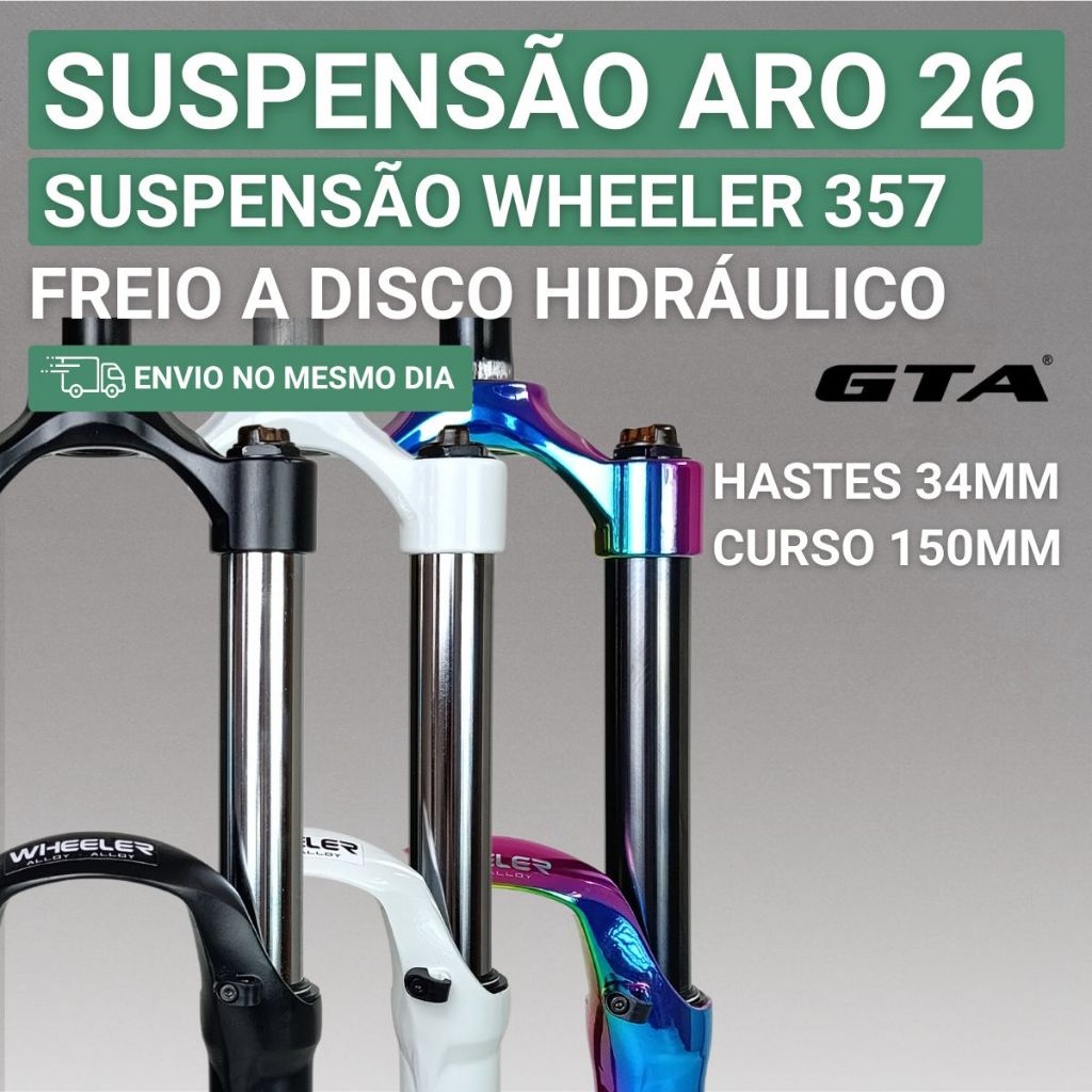 Suspensão Amortecedor Aro 26 Garfo de Bicicleta Aro 26 GTA Wheeler 357 28.6 Para Freio Disco 150MM
