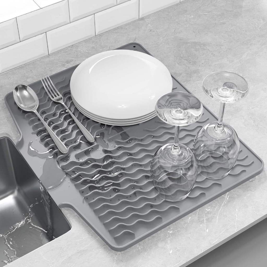 Tapete Escorredor Louças Copos Silicone Drenagem Inteligente Antiderrapante Pia Cozinha 40x30cm