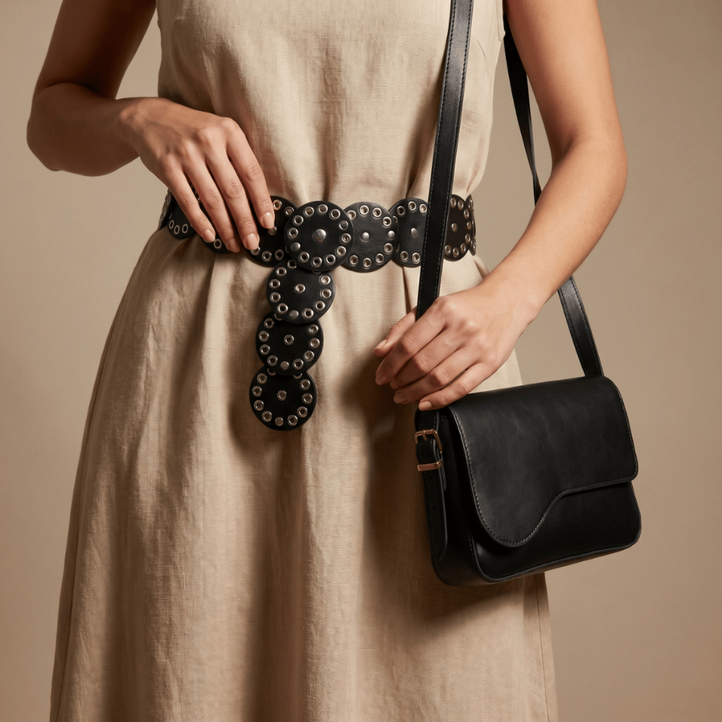 Kit Cinto Boho Chic Ocidental Feminino Country Rodeio + Bolsa Baguete Feminina de Ombro Casual Moda
