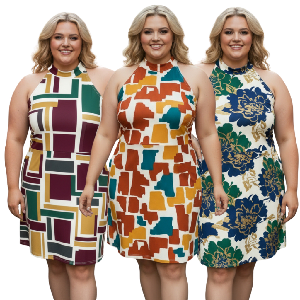 Kit 3 Vestidos Plus Size Liganete G1 E G2 Estampados Cores E Estampas Variadas Feminino