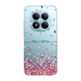 Capinha para Xiaomi RedMi Note 15 Pro 5G Anti Impacto Personalizada - Chuva de corações rosa com nom