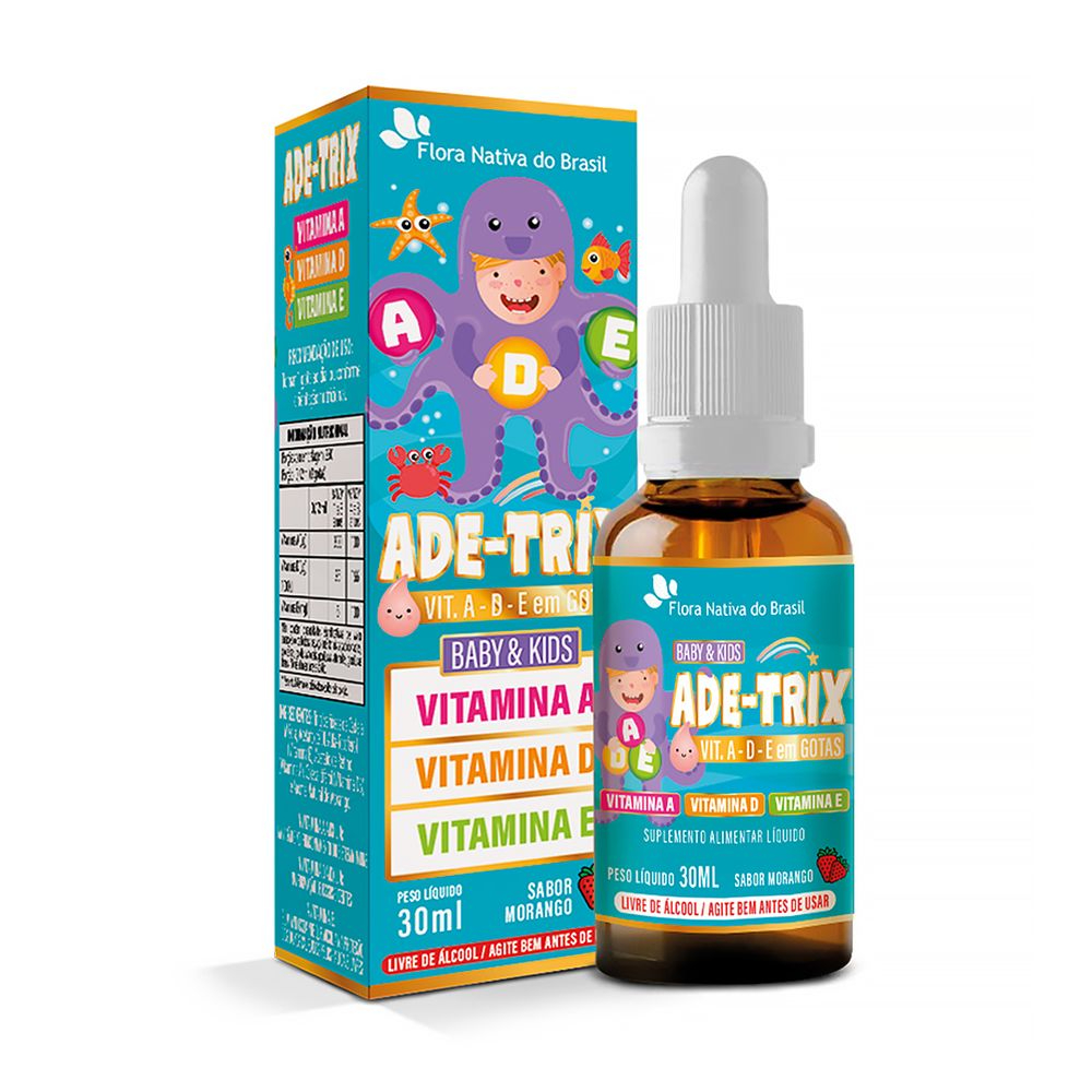 ADE-Trix Flora Nativa Kids | Vitaminas A D E Infantil | Gotas 30ml Morango