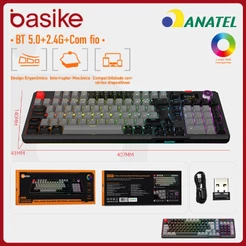 Basike Teclado Mecânico Modo triplo,RGB Switches vermelhos Teclado mecânico Design ergonômico Com visor digital,key391