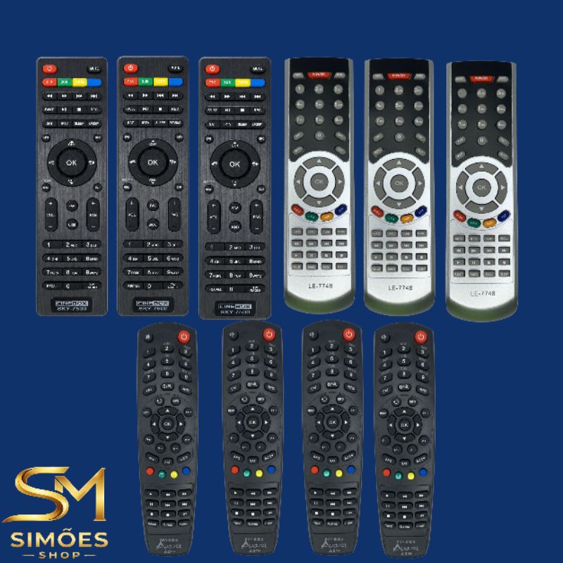 Kit 10 peças De Controles Remotos Universal - 7748 - 7550 - 7053 - Cine Fantasia Box | TX NEXUM HERO| A2 E10 K10 Atacado