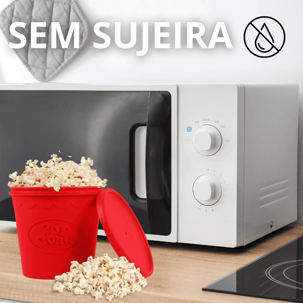 Pipoqueira Para Micro-ondas Sem Óleo Balde Pipoca Silicone Redonda Com Tampa saudável sem BPA — imagem 2 de 2