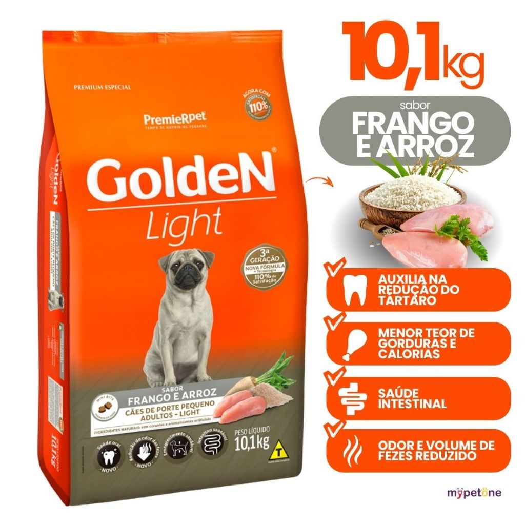 Ração Golden Light Cães Adultos Sabor Frango e Arroz 10,1kg