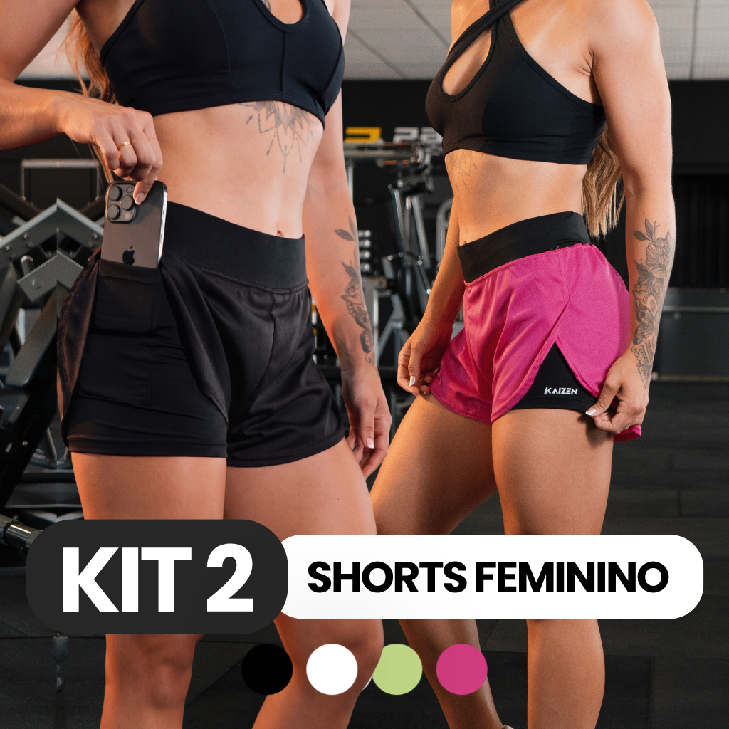 KIT 2 SHORTS FEMININO 2 EM 1 dry fit kaizen short para treinar academia e corrida