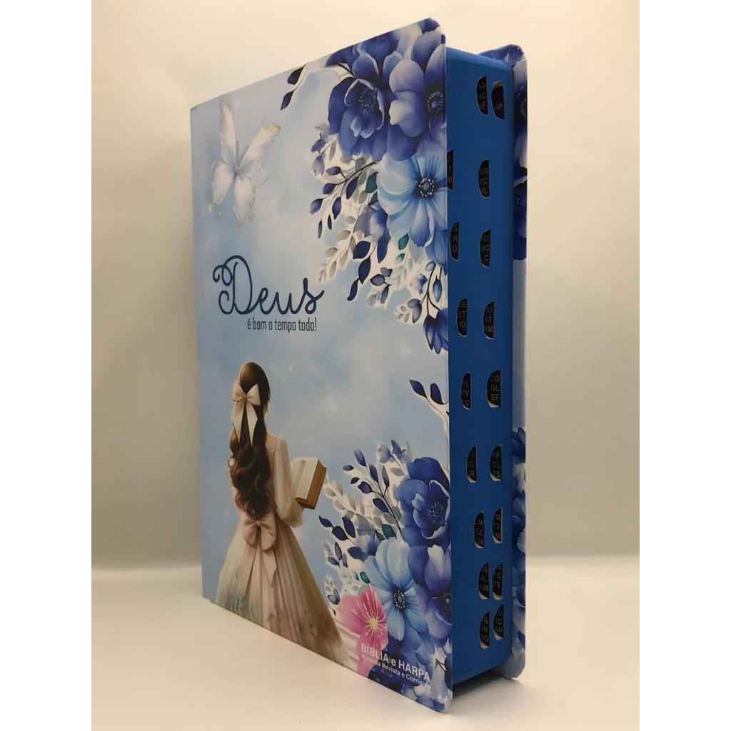 Bíblia Sagrada Tamanho Grande com Harpa Palavras de Jesus em Vermelho Capa Dura Deus é Bom o Tempo Todo Azul